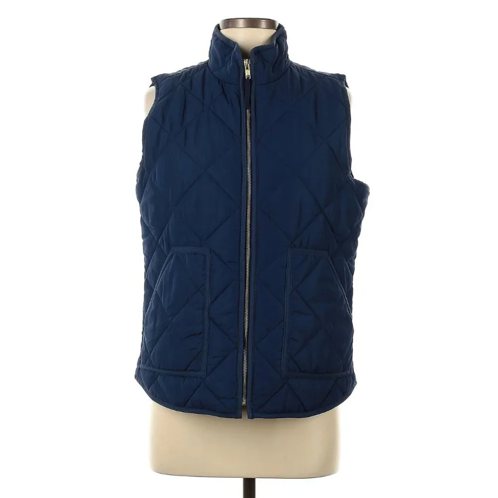 J Crew Factory Quilted Puffer Vest Navy Blue Size Medium Outdoor Gorpcore Preppy